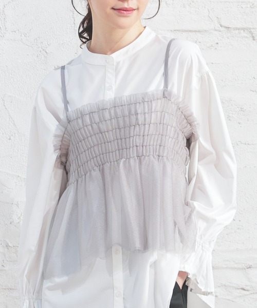 Honeys(ハニーズ)の「チュールキャミソール(キャミソール・レディース・ピンク/チャコール/アイボリー/ブラック・L/M/S)」の3枚目の写真