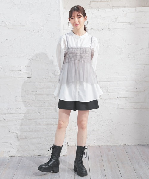 Honeys(ハニーズ)の「チュールキャミソール(キャミソール・レディース・ピンク/チャコール/アイボリー/ブラック・L/M/S)」の5枚目の写真