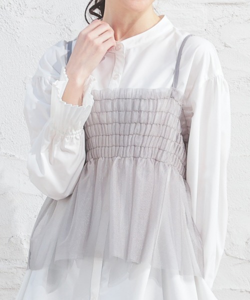 Honeys(ハニーズ)の「チュールキャミソール(キャミソール・レディース・ピンク/チャコール/アイボリー/ブラック・L/M/S)」の6枚目の写真