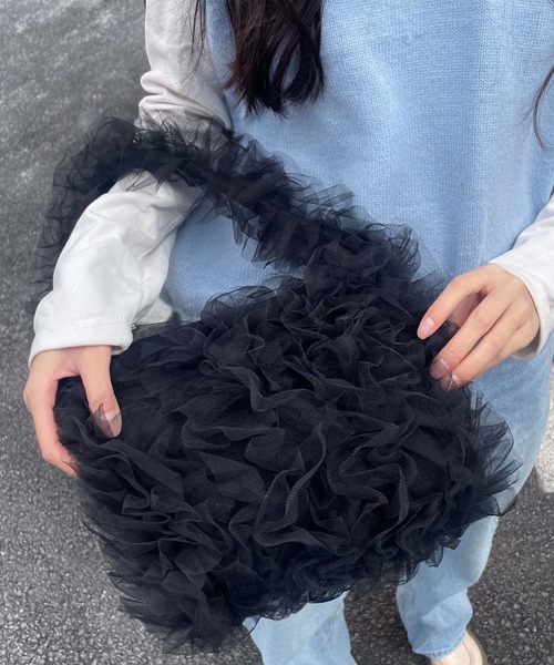 Jasmine Grandiflorum（ジャスミングランディフローラム）の「【Jasmine】ボリュームチュールミニトートバッグ（トートバッグ・レディース・ブラック/ホワイト・FREE）」の2枚目の写真