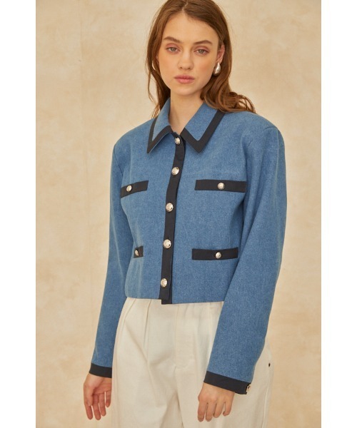Estella.K(エステラケー)の「Arabella Jacket トリムショートジャケット(その他アウター・レディース・ブルー/ブラック系・FREE)」の1枚目の写真