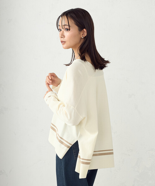 COMME CA ISM(コムサイズム)の「配色ライン ワイドカーディガン(カーディガン/ボレロ・レディース・アイボリー/ブラック/ネイビー・FREE)」の6枚目の写真