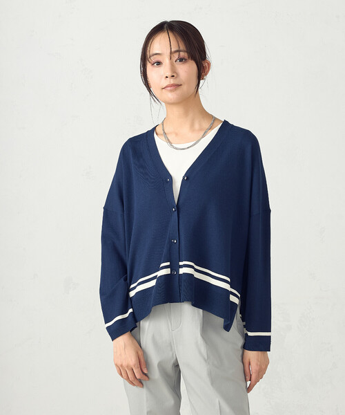 COMME CA ISM(コムサイズム)の「配色ライン ワイドカーディガン(カーディガン/ボレロ・レディース・アイボリー/ブラック/ネイビー・FREE)」の14枚目の写真