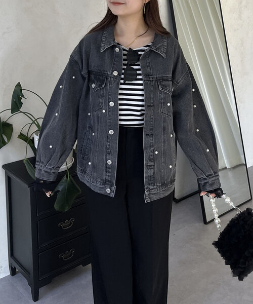 prose verse（プロズヴェール）の「パール付きデニムジャケット（デニムジャケット・レディース・ブラック/ブルー・MEDIUM/LARGE）」の7枚目の写真