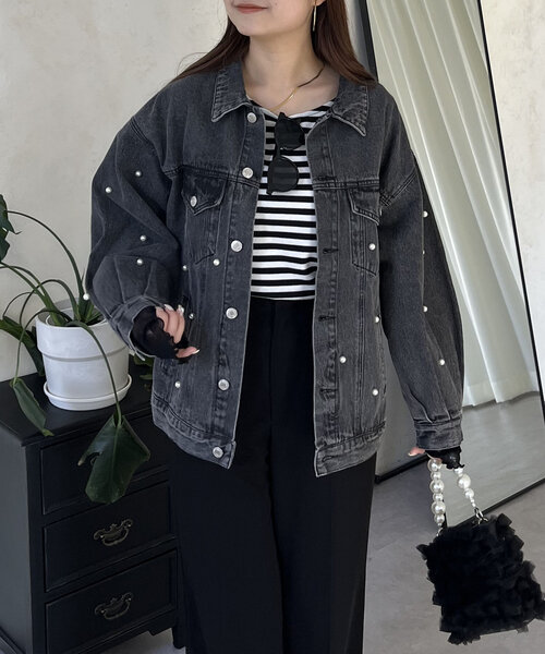 prose verse（プロズヴェール）の「パール付きデニムジャケット（デニムジャケット・レディース・ブラック/ブルー・MEDIUM/LARGE）」の8枚目の写真