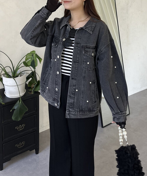 prose verse（プロズヴェール）の「パール付きデニムジャケット（デニムジャケット・レディース・ブラック/ブルー・MEDIUM/LARGE）」の18枚目の写真