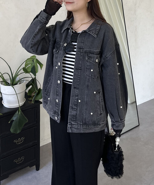 prose verse（プロズヴェール）の「パール付きデニムジャケット（デニムジャケット・レディース・ブラック/ブルー・MEDIUM/LARGE）」の19枚目の写真