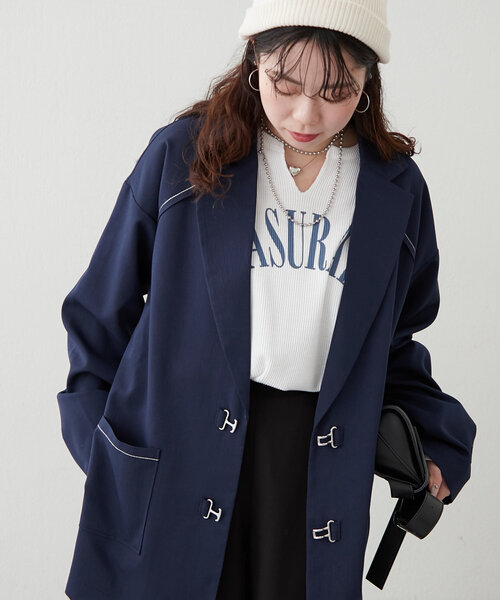 NUNIFE(ユニフィー)の「【@kana_18s select】【NUNIFE】ホック釦ジャケット(テーラードジャケット・レディース・ライトグレー/ベージュ/ネイビー・FREE)」の3枚目の写真
