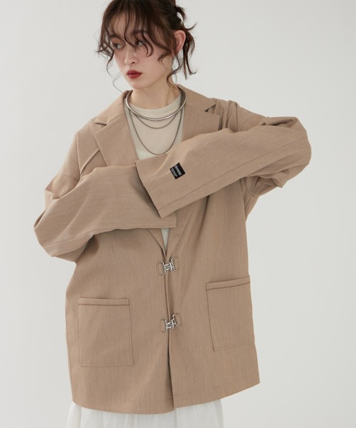 NUNIFE(ユニフィー)の「【@kana_18s select】【NUNIFE】ホック釦ジャケット(テーラードジャケット・レディース・ライトグレー/ベージュ/ネイビー・FREE)」の4枚目の写真