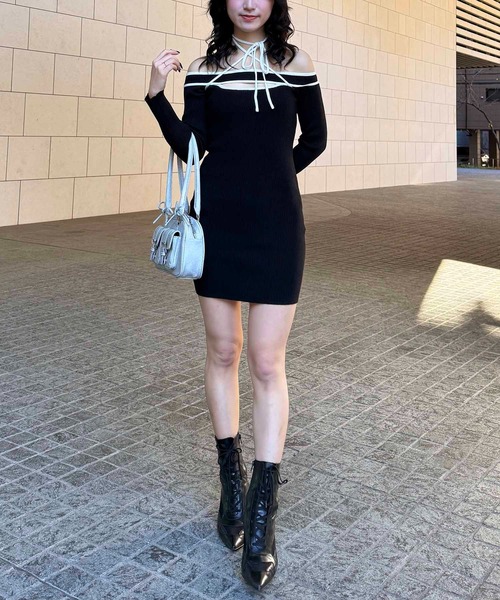 SPIRALGIRL（スパイラルガール）の「オフショルパイピングリブワンピース（ワンピース・レディース・ブラック/ベージュ/ライトグレー・FREE）」の8枚目の写真