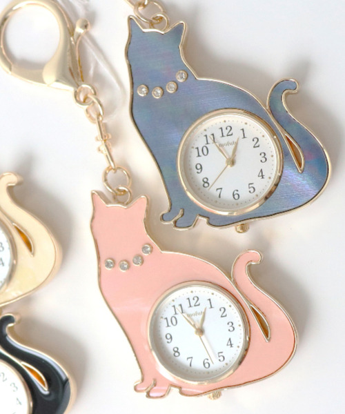 nattito(ナティート)の「〈nattito/ナティート〉Cat Key Chain Watch/猫キーチェーンウォッチ おすましキャット(アナログ腕時計・レディース・ホワイト系/ブラック/ピンク系/ブラック系・ONE SIZE)」の5枚目の写真