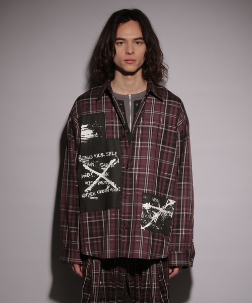 HARE（ハレ）の「【UNDERGROUND MODE SET UP対応】チェックモチーフシャツ(HARE)（シャツ/ブラウス・メンズ・ブラック/レッド・FREE）」の2枚目の写真