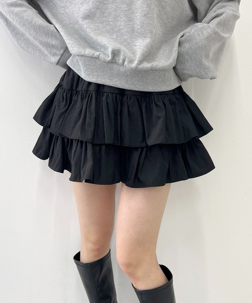PHILLY（フィリー）の「無地ティアードミニスカート（スカート・レディース・ブラック/ホワイト・FREE）」の2枚目の写真