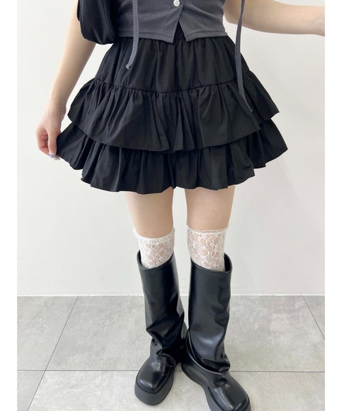 PHILLY（フィリー）の「無地ティアードミニスカート（スカート・レディース・ブラック/ホワイト・FREE）」の9枚目の写真