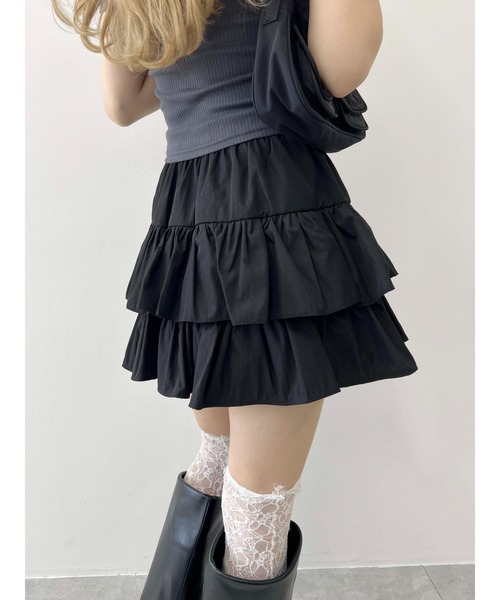 PHILLY（フィリー）の「無地ティアードミニスカート（スカート・レディース・ブラック/ホワイト・FREE）」の10枚目の写真