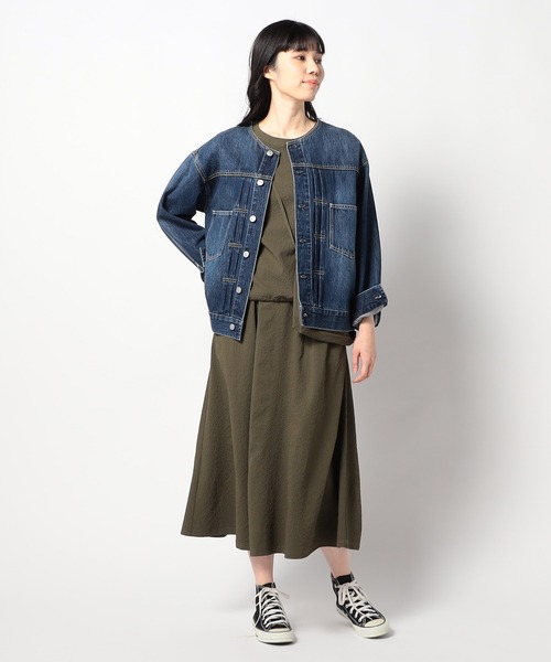 Grand PARK（グランドパーク）の「3点セット【半袖+フレアースカート+ポーチ】（ワンピース・レディース・カーキ/クリーム/ネイビー・FREE）」の2枚目の写真