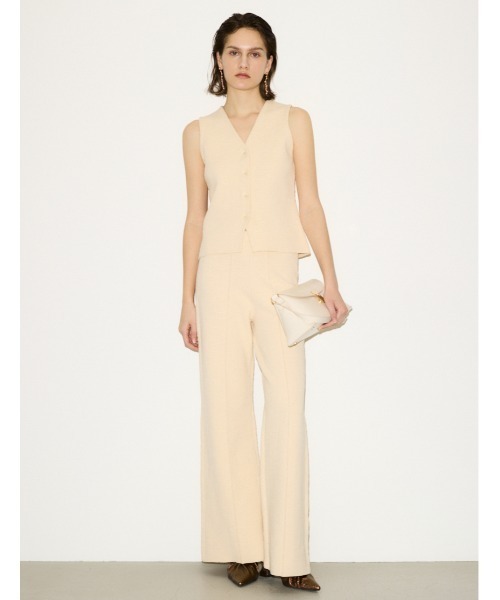 THROW by SLY（スローバイスライ）の「THROW　C/P WIDE BOOTS CUT PT センタープレス ワイド ブーツカット パンツ（スラックス・レディース・アイボリー/ブラック・1/2）」の18枚目の写真