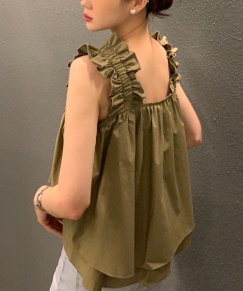 FAVORITO（ファヴォリート）の「シンプル袖なしフリルキャミソール（キャミソール・レディース・ホワイト/ネイビー/カーキ・F）」の15枚目の写真