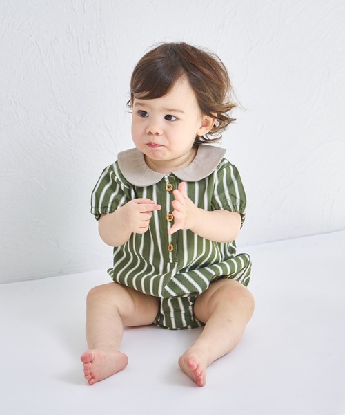 pairmanon（ペアマノン）の「【ベビー】丸襟ロンパース（ロンパース・キッズ・ブルー/ブラック/ベージュ/グリーン・80/70）」の3枚目の写真