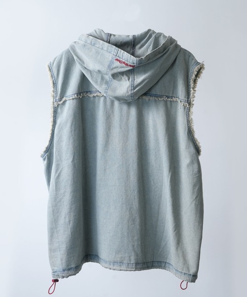 Starting Over（スターティングオーバー）の「Fringe denim sleeveless hoodie/フリンジデニム ノースリーブ パーカー ベスト（ベスト・メンズ・ブラック/ブルー・L/M）」の6枚目の写真