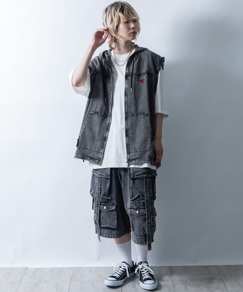 ArgueCultureデニムベストウォッシュドストリート袖なしアウター ArgueCultureデニムベストウォッシュドストリート袖なしアウター