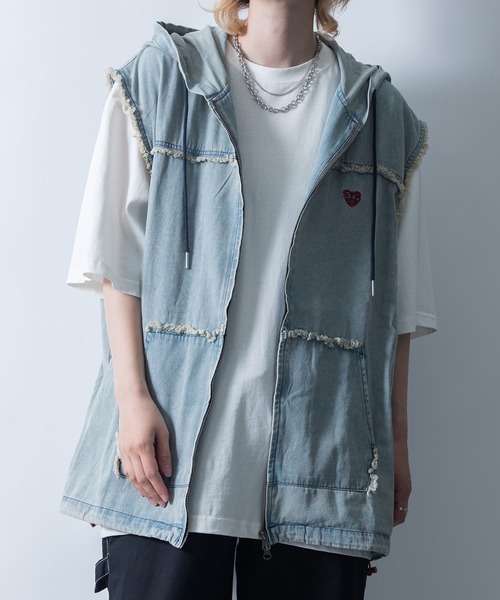Starting Over（スターティングオーバー）の「Fringe denim sleeveless hoodie/フリンジデニム ノースリーブ パーカー ベスト（ベスト・メンズ・ブラック/ブルー・L/M）」の22枚目の写真