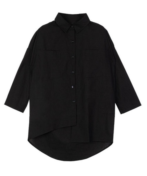 kirakiraShop(キラキラショップ)の「アシンメトリー オーバーロング シャツ(シャツ/ブラウス・レディース・ワイン/ブラック/ネイビー/グリーン/ブラウン/グレー・M/L)」の2枚目の写真
