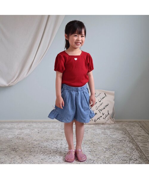 apres les cours(アプレレクール)の「【WEB限定/ジュニア対応】スクエアネックパフスリーブ半袖Tシャツ(Tシャツ/カットソー・キッズ・レッド/その他2/アイボリー/ブラック・120/110/100/90/80/140/130)」の9枚目の写真