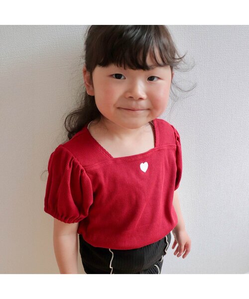 apres les cours(アプレレクール)の「【WEB限定/ジュニア対応】スクエアネックパフスリーブ半袖Tシャツ(Tシャツ/カットソー・キッズ・レッド/その他2/アイボリー/ブラック・120/110/100/90/80/140/130)」の10枚目の写真