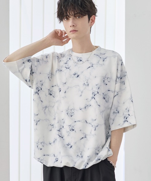 マルチファンクショナリードレープポンチ/ヴィンテージ加工ピングメントTシャツ【ドローコード付き】