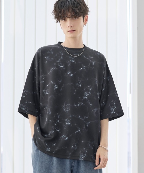 マルチファンクショナリードレープポンチ/ヴィンテージ加工ピングメントTシャツ【ドローコード付き】