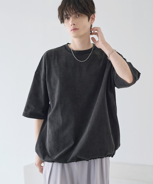 マルチファンクショナリードレープポンチ/ヴィンテージ加工ピングメントTシャツ【ドローコード付き】