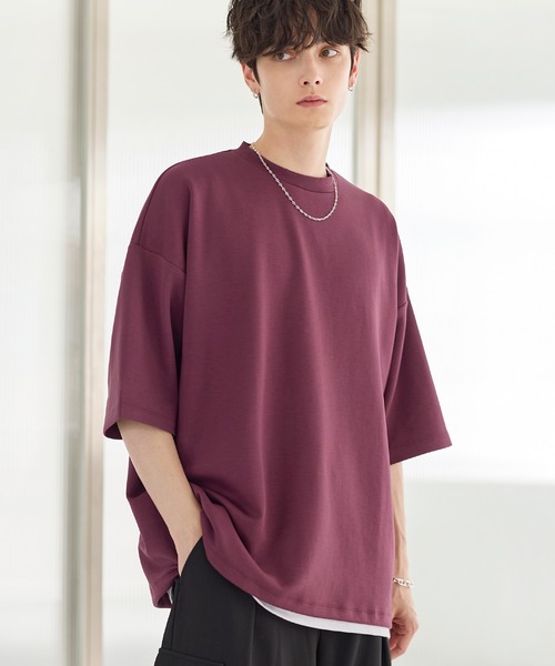 マルチファンクショナリードレープポンチ/ヴィンテージ加工ピングメントTシャツ【ドローコード付き】