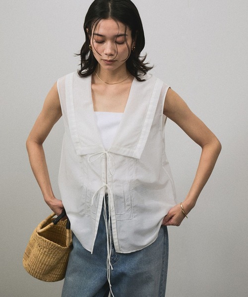 SALON adam et rope'(サロン アダム エ ロペ)の「コットンシルクジレブラウス(シャツ/ブラウス・レディース・ブラック/ホワイト/サックスブルー・FREE)」の9枚目の写真