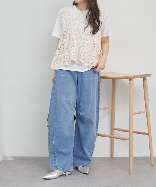 Remind me and forever（リマインドミーアンドフォーエバー）の「カギ針ベスト+Tシャツ（ニット/セーター・レディース・アイボリー/ブラック/グレー/ブラウン/モカ・FREE）」の14枚目の写真