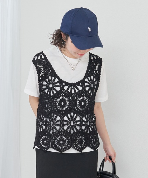 Remind me and forever（リマインドミーアンドフォーエバー）の「カギ針ベスト+Tシャツ（ニット/セーター・レディース・アイボリー/ブラック/グレー/ブラウン/モカ・FREE）」の20枚目の写真