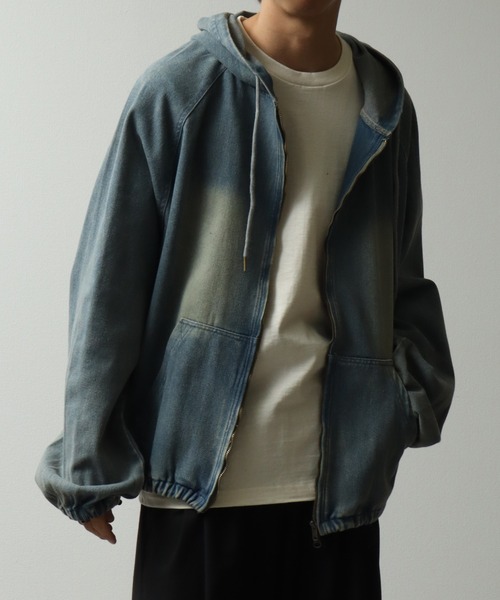 Art re A select(アトリエセレクト)の「12オンスデニム ヴィンテージ加工ジップパーカー(パーカー・メンズ・チャコール/ブラック/ブルー・M/L/XL)」の20枚目の写真