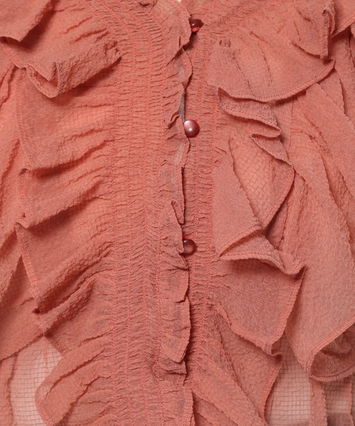 mysty woman(ミスティウーマン)の「シアー2WAYフリルブラウス 491365(シャツ/ブラウス・レディース・ブラック/オフホワイト/ピンク・FREE)」の9枚目の写真