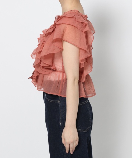 mysty woman(ミスティウーマン)の「シアー2WAYフリルブラウス 491365(シャツ/ブラウス・レディース・ブラック/オフホワイト/ピンク・FREE)」の19枚目の写真