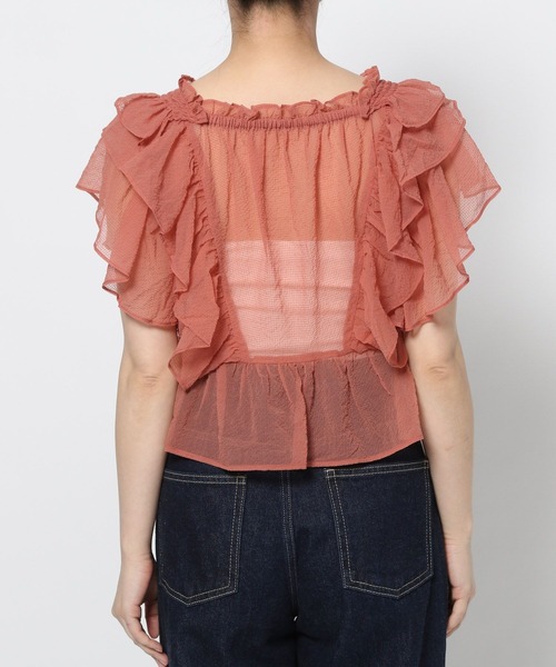 mysty woman(ミスティウーマン)の「シアー2WAYフリルブラウス 491365(シャツ/ブラウス・レディース・ブラック/オフホワイト/ピンク・FREE)」の18枚目の写真