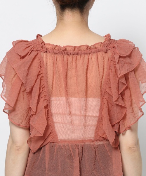 mysty woman(ミスティウーマン)の「シアー2WAYフリルブラウス 491365(シャツ/ブラウス・レディース・ブラック/オフホワイト/ピンク・FREE)」の14枚目の写真