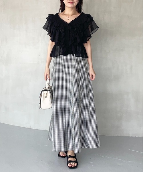 mysty woman(ミスティウーマン)の「シアー2WAYフリルブラウス 491365(シャツ/ブラウス・レディース・ブラック/オフホワイト/ピンク・FREE)」の6枚目の写真