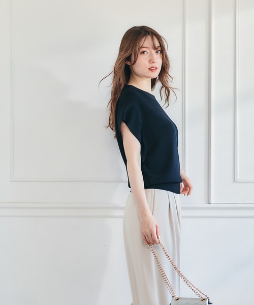 12Twelve Agenda(トゥエルブ アジェンダ)の「ボートネックフレンチスリーブゆるニットプルオーバー(ニット/セーター・レディース・グリーン/ブラック/グレイッシュベージュ/サックスブルー・M)」の21枚目の写真