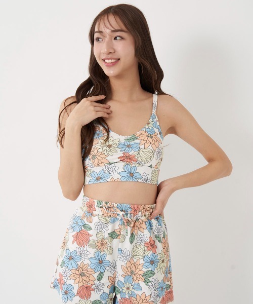 Ocean Pacific（オーシャンパシフィック）の「【OP/オーピー】レディースビキニ水着4点セット/水陸両用半袖ラッシュガード・ボードショーツ・フローラル総柄ビキニ（ラッシュガード・レディース・ミント/ベージュ/ブラック/ホワイト・MEDIUM/LARGE/X-LARGE）」の8枚目の写真