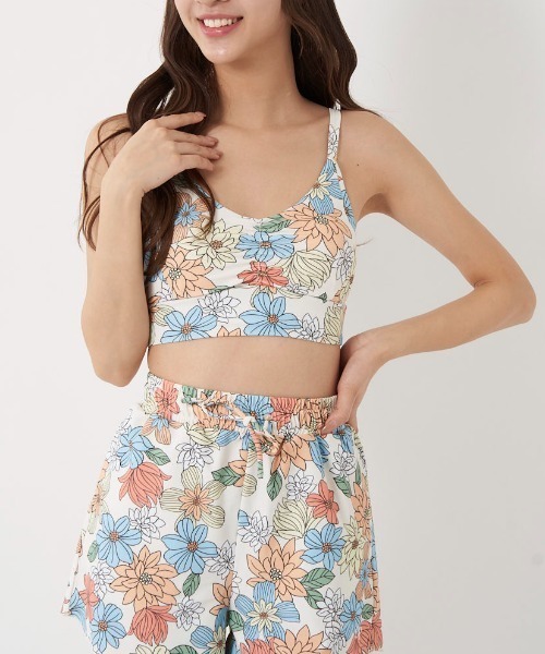 Ocean Pacific（オーシャンパシフィック）の「【OP/オーピー】レディースビキニ水着4点セット/水陸両用半袖ラッシュガード・ボードショーツ・フローラル総柄ビキニ（ラッシュガード・レディース・ミント/ベージュ/ブラック/ホワイト・MEDIUM/LARGE/X-LARGE）」の5枚目の写真