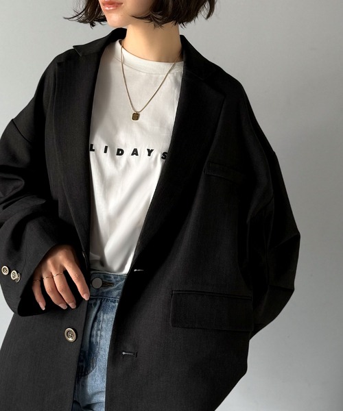 classicalelf（クラシカルエルフ）の「羽織るだけでキマる。袖タックヘリンボーンオーバーサイズジャケット（セットアップ可）（テーラードジャケット・レディース・チャコール/ブラック/グレイッシュベージュ・LARGE/MEDIUM/SMALL/X-LARGE）」の13枚目の写真