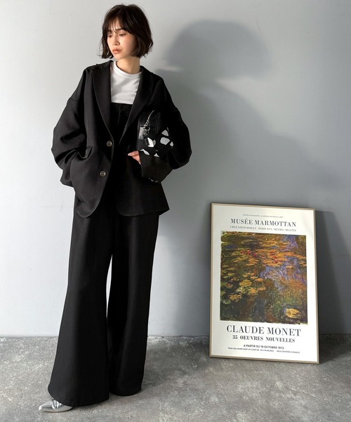 classicalelf（クラシカルエルフ）の「羽織るだけでキマる。袖タックヘリンボーンオーバーサイズジャケット（セットアップ可）（テーラードジャケット・レディース・チャコール/ブラック/グレイッシュベージュ・LARGE/MEDIUM/SMALL/X-LARGE）」の9枚目の写真