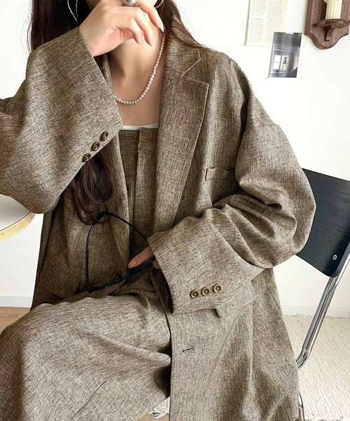 classicalelf（クラシカルエルフ）の「羽織るだけでキマる。袖タックヘリンボーンオーバーサイズジャケット（セットアップ可）（テーラードジャケット・レディース・チャコール/ブラック/グレイッシュベージュ・LARGE/MEDIUM/SMALL/X-LARGE）」の7枚目の写真