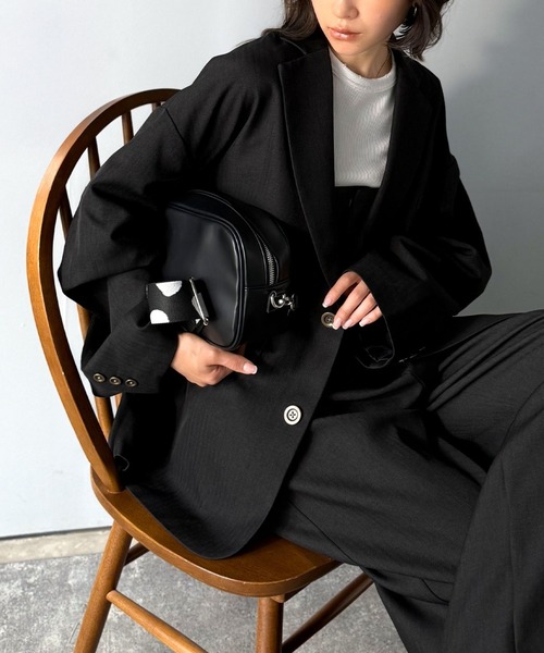 shellerヘリンボーンオーバーサイズジャケット セール】羽織るだけでキマる。袖タックヘリンボーンオーバーサイズ