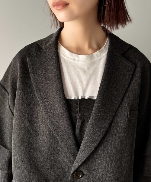 classicalelf（クラシカルエルフ）の「羽織るだけでキマる。袖タックヘリンボーンオーバーサイズジャケット（セットアップ可）（テーラードジャケット・レディース・チャコール/ブラック/グレイッシュベージュ・LARGE/MEDIUM/SMALL/X-LARGE）」の18枚目の写真